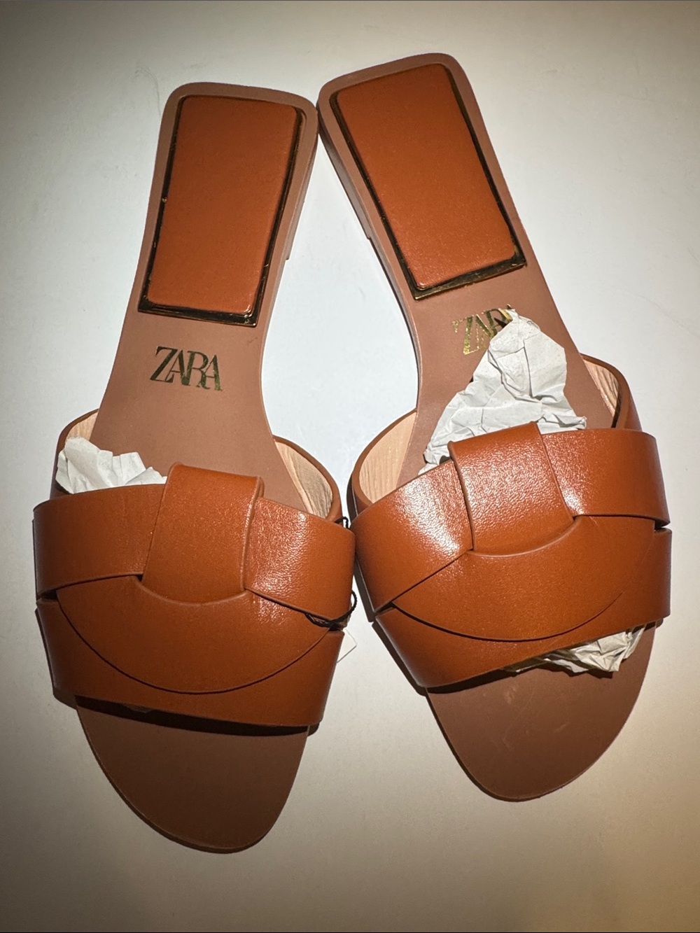 Zara Tan Braided Leather Slide Mules